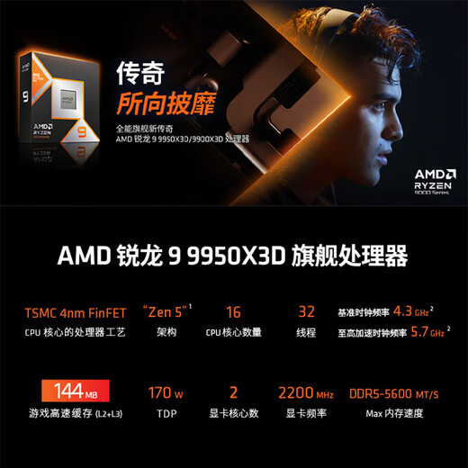 AMD Ryzen series gaming processors 7500F 9600X 9700X 7800X3D 9800X3D and other CPUs are brand new and authentic, with a three-year warranty (free silicone grease) R9 9950X3D brand new loose chips