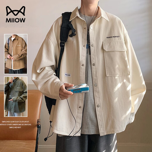 Catman Miiow Work Shirt Men's Men's à manches longues Summer Summer 2025 Nouvelle adolescente veste décontractée pour hommes tendance et polyvalente Couleur de phoque blanche xl [130jin [Jin est égal à 0,5 kg] -150jin [Jin est égal à 0,5 kg]]]