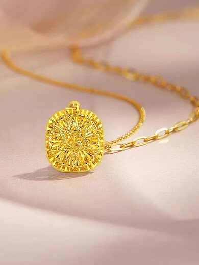 Shien gold sparkling small sugar cube necklace 999 pure gold sweet brushed pendant as a holiday gift for your girlfriend 1.1g small sugar cube necklace