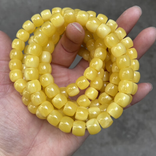 Second-generation Confucian beeswax straight-cut single-circle bucket bead bracelet, Russian material demon white flower beeswax amber beads, Russian material 8 size 7