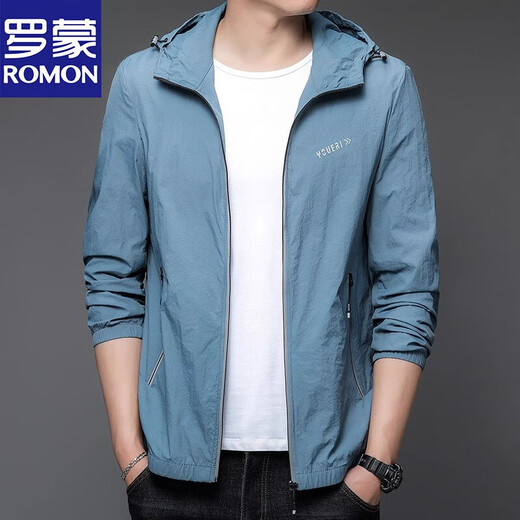 Romon (Romon) 2025 Nouveaux vêtements de protection solaire pour les hommes minces de glace extérieure à capuche à capuche UV Veste de protection du soleil N9928 Mist Blue XL 180 135-150Jin [Jin est égal à 0,5 kg]