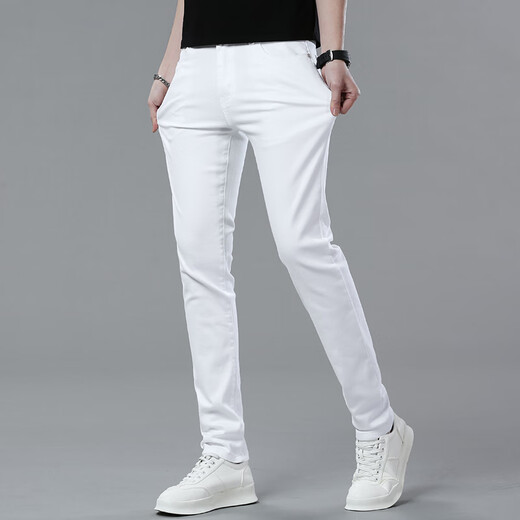 ARMANI High-End-Nicht-Eisen-Mode-Mode-Jeans-Herrenmarke Slim Slim Rade-Leg Youth High-End High-End Casual Stretch Hosen hellgrau 9911 28