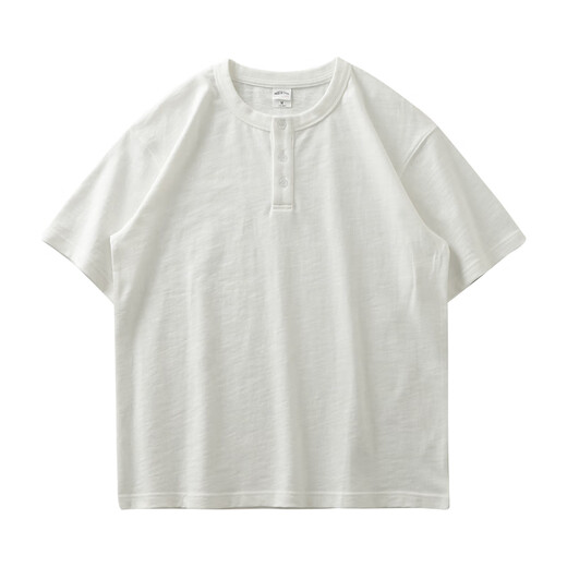 Dukeen American 320g T-shirt Henry Heavy Henry Men's Crort Colon Summer Coton Base Base Henry Collier Half Mancheve White 2xl (Convient pour 170-185jin [Jin est égal à 0,5 kg]))