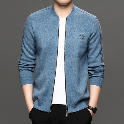 Knitted Cardigan Men's Zipper Baseball Collar 2025 Spring and Autumn Casual Solid Color Wool Jacket Trendy Sweater for Middle-aged and Young People Black Style M (Recommended 90-120 Jin Jin equals 0.5 kg)