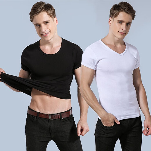 Giordano 2-piece Giordano short-sleeved T-shirt, men's 100 pure cotton base underwear, round neck men's slim-fit base shirt, round neck short-sleeved, white + white 2-piece XL, plus size 180/104A