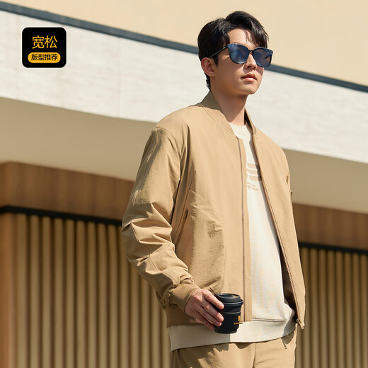 CABBEEN outdoor quick-drying fabric jacket men's retro jacket outdoor pocket design spring and autumn long-sleeved jacket khaki 35 (loose fit) L /175/50