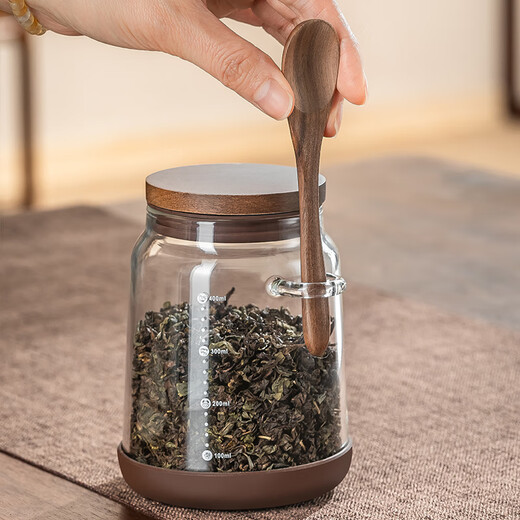 Genas glass tea jar transparent sealed jar household high-end storage tea storage jar coffee bean powder white sugar storage bottle