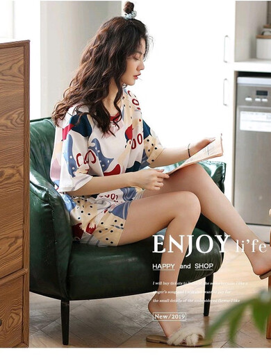 Yalu 2025 Pajamas pour femmes en été shorts en coton pur pur shorts mignons japonais Summer deux pièces de la maison mince vêtements de maison Summer SMS511YZT9859 3xl [recommandé 150-170jin [Jin équivaut à 0,5 kg] usure] Taille moyenne