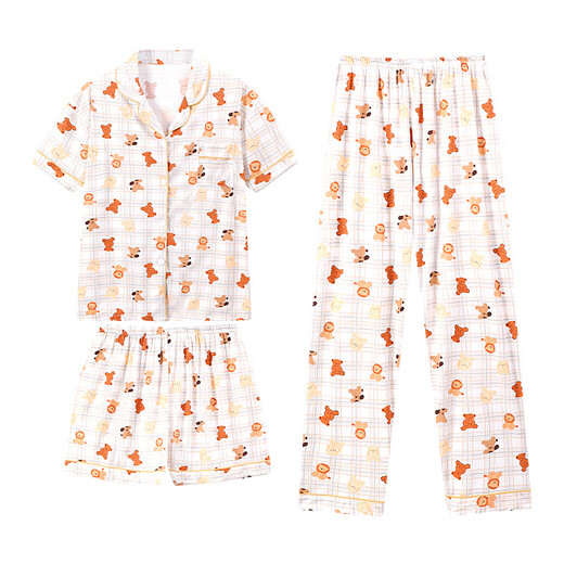 
S.SOFEA cute animal print spring and summer pajamas for women three-piece home clothes set KK14130# 175 L [Suggested 100-120Jin [Jin equals 0.5 kg]]