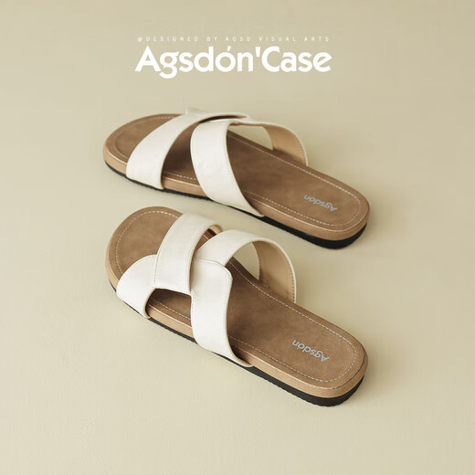 奥古狮登（Agsdon）拖鞋女夏季新款平底外穿时尚凉拖女复古沙滩拖鞋 452120 米色 38