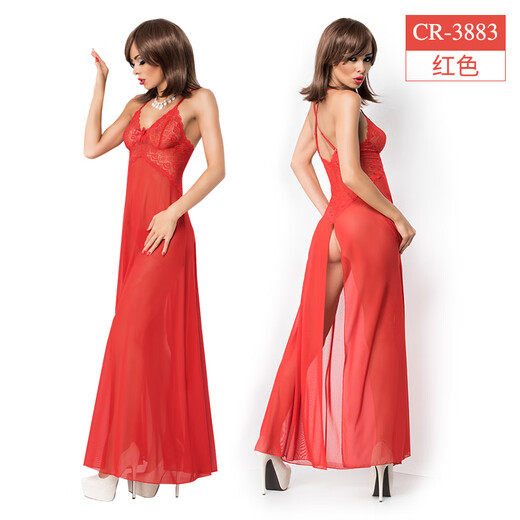 
Women's sexy underwear pajamas backless perspective long skirt three-point suspender nightgown transparent sex night fire Red lady suspender short skirt 3884 S/M small code 88-122Jin [Jin equals 0.5 kg] 160-172CM