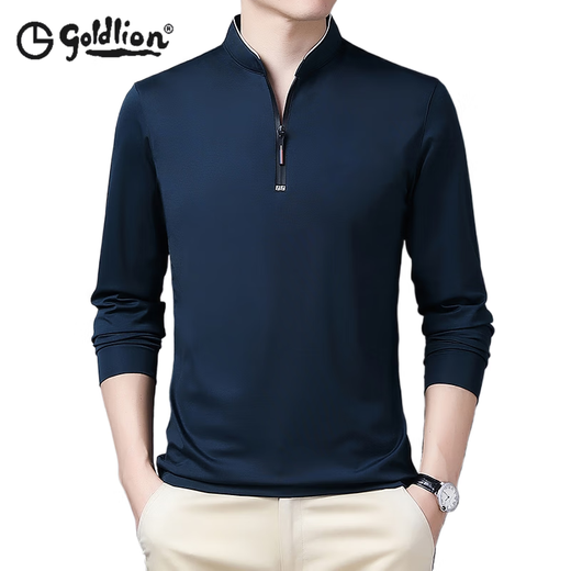Jinlilai Langarmed T-Shirt für Herren Trendy Stand Collar Halbzipper Casual Top Basis Hemd Frühling schwarzes Polo-Hemd Männer Flaggschiff offiziell 6623 Black M 165