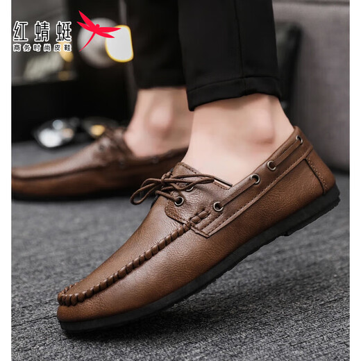 Red Dragonfly Beanie Shoes Men's Spring Thin Business Casual Leather Shoes 2025 Модные новые мужские ленивые мягкие подошвы YL-D882 Brown 41