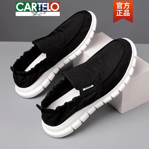 CARTELO 2025 spring new canvas shoes men's slip-on lazy casual shoes men's breathable work old Beijing cloth shoes 881 black 39