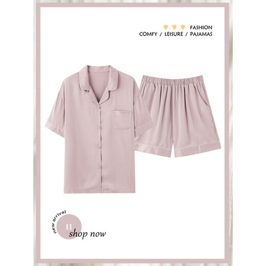 浪莎情侣睡衣夏季冰丝薄款开衫短袖短裤可外穿男女休闲家居服套装 N16804女 M