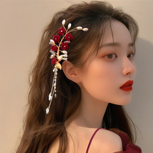 Clcey Nouvel An xiuhe Vêtements coiffure féminine épouse Toast Vêtements Hair Accessoires 2025 Nouvel atmosphérique Nouvel Engagement chinois Cheongsam Hairpins Tulip Streater Hairpins Set 3 pièces