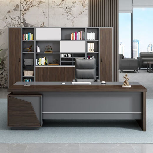 Desk Boss Desk President Desk Manager Executive Desk Chairman Single Executive Desk Double Cabinet Office Desk and Chair Combination 6020# (Walnut Color) 1.6m Boss Desk + Side Cabinet