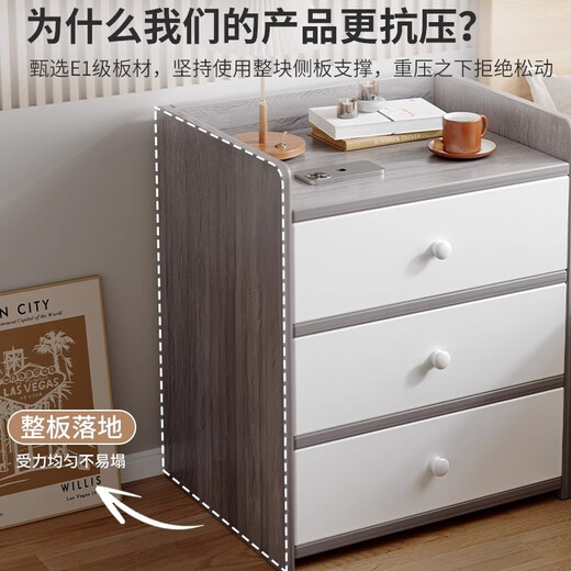 Zhongtao Nachttisch, Schlafzimmer, Massivholzfarbe, modern, schlicht, klein, Nachttisch-Aufbewahrungsregal mit Schloss, einfache Aufbewahrung, Nachttisch, Bild 2 – einzelne Schublade mit Schloss