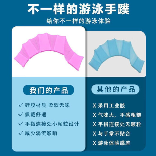 森用游泳手蹼自由泳硅胶划水掌手掌鸭掌指蹼男女儿童游泳装备全套 训练手蹼戏水(蓝色)一双(加厚款) 小码-S-儿童