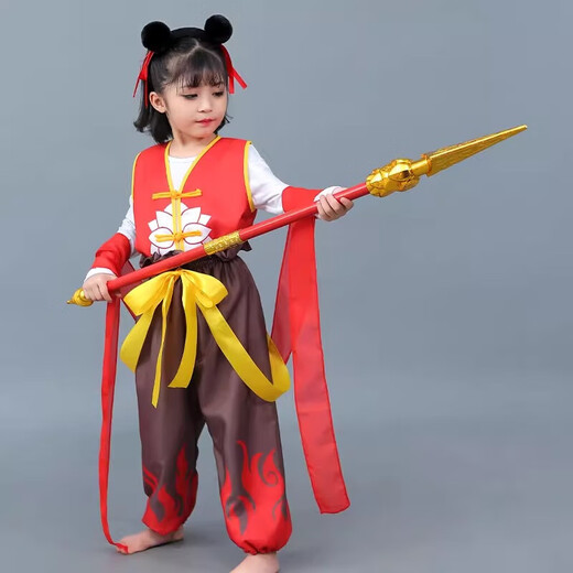 过家家玩具六一儿童节哪吒演出服男女童表演cos服啦啦队服儿童装 哪吒【10件套】乾坤圈+火枪+面具 110码（建议身高：100-110cm）