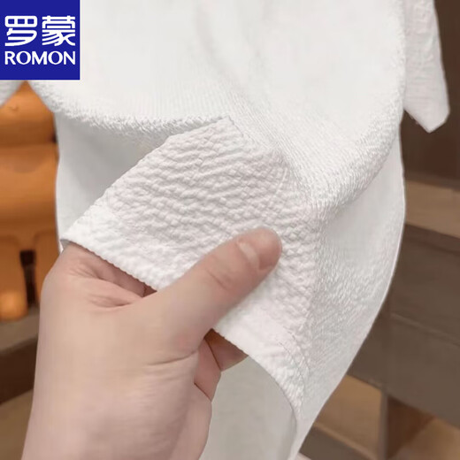 Romon (Romon) 2025 Neue Sommer-Eis-Seiden-Textur, die runde Nackenmänner mit kurzärmeligem, modischen halbärmeligen, vielseitigen, vielseitigen leichten Luxus-T-Shirt-T-Shirt-Männern [Sommer Short. Ärmel] 6628 Weiß M 80-105jin [Jin ist gleich 0,5 kg]
