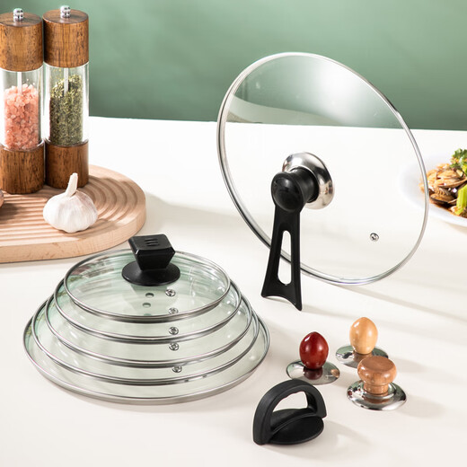 CLCEY is suitable for Supor universal pot lid household glass high temperature resistant tempered lid 26/28/34cm steaming wok handle thickened stainless steel vertical combination lid (suitable for 32cm