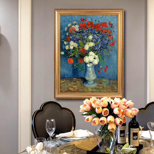 梵高世界名画临摹 罂花 凡高手绘印象派风景画餐厅卧室装饰画 692金实木框 60X80