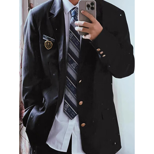 Xinghelai Japanese college style dk suit boy dress handsome three-piece Korean casual small suit navy suit + white shirt + black pants + tie XL 125-140Jin Jin equals 0.5 kg can be worn