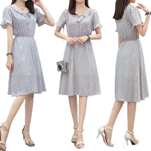 FHHUABD23 Sommer neues Chiffon Blumenkleid mit Temperament Taille und fettem Kleid 1105# L 105-115Jin [Jin ist 0,5 kg]