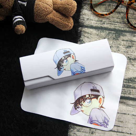 眼镜盒二次元 眼镜盒男抗压便携动漫可爱简约柯南少女学生创 黑白柯南 送眼款布