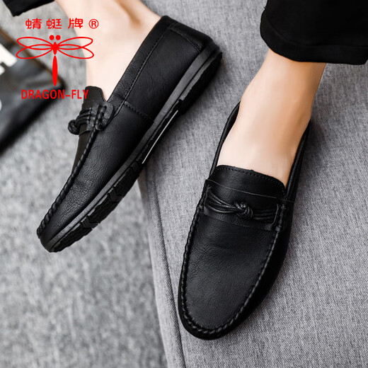 Dragonfly Marke atmungsaktive Nicht-Schlupf-Loafer-Schuhe für die Arbeit Britisch-Stil Soft Sohle lässig und Pedal Neue Männerschuhe D826 Black 42