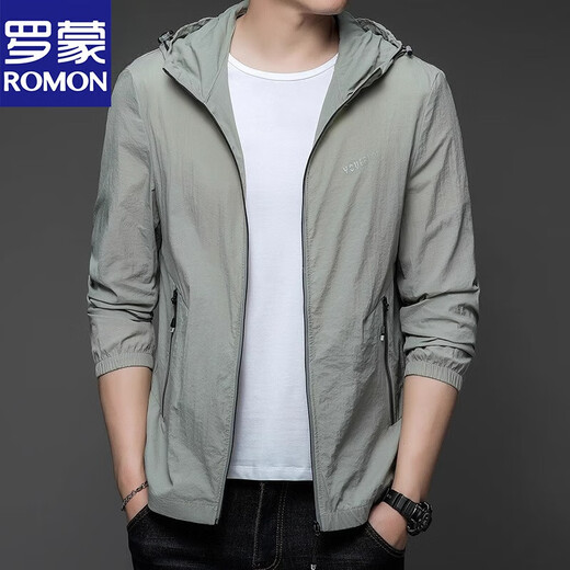 Romon (Romon) 2025 Nouveaux vêtements de protection solaire pour les hommes minces de glace extérieure à capuche à capuche UV Veste de protection du soleil N9928 Mist Blue XL 180 135-150Jin [Jin est égal à 0,5 kg]