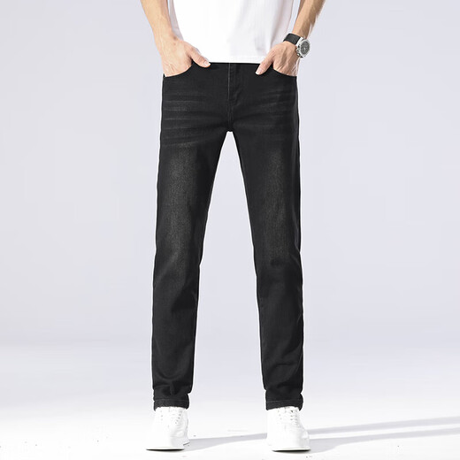 
New Balance High-end Men's Jeans Summer Thin Slim Slim Elastic Straight Pants Middle-aged Simple and Versatile Washed Pants 1048 Black 28