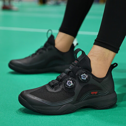 Black badminton shoes for men and women, couples free lace-up competition training sports shoes for older children, junior high school students, volleyball shoes, black 42