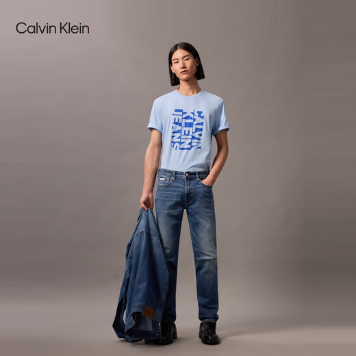 Calvin KleinJeans25春夏男士休闲通勤ck字母印花纯棉针织短袖T恤4RB832G CDN-海天蓝 L