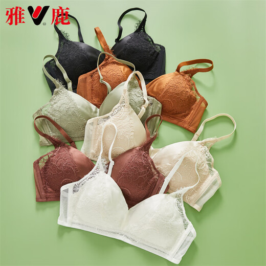 雅鹿高档真丝缎面三角杯文胸罩女桑蚕丝性感蕾丝聚拢舒适内衣无钢圈薄 焦糖色 M