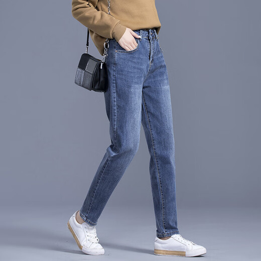 夏典素订女王（SE.PSTP）哈伦牛仔裤女2025春秋新款大码胖MM韩版ins宽松显瘦弹力萝卜裤子 蓝色【9905款】单裤 27 码【2尺】