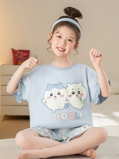 Mädchenpyjama, kleine acht kurze Ärmeln, Sommerpure Baumwolle, Ji Kawa, große Kinder, Mädchen, Schüler der Junior High School, Heimkleidung, sommerdünn N829 Pacha 165 l Größe [Gewicht 100-115 Jin [Jin gleich 0,5 kg]]]