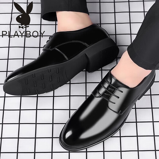 Playboy (Playboy Physical) Lederschuhe für Männer echtes Leder atmungsaktives Geschäft formelles Verschleiß lässiger Höhenverbesserung Herrenschuhe für Sommer Schwarze Britische Bräutigam Hochzeitsschuhe 9888 Schwarz 37 <Real Cowhide>