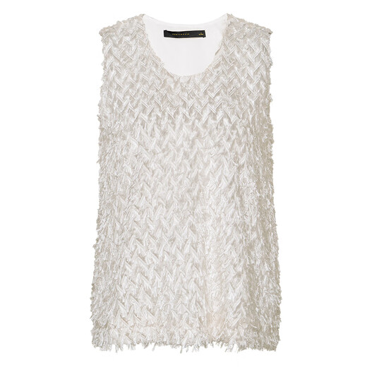 ROEYSHOUSE ROYSHOUSE Fashion Tassel Sleeveless Shirt for Women 2025 Summer New Temperament Solid Color Round Neck Slim Body 11979 Bei White M