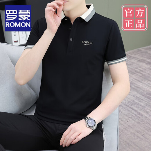 罗蒙（ROMON）夏季短袖男士翻领T恤休闲潮流百搭青年冰丝衬衫领半袖polo.衫 白色 QY724 M 【-120斤】