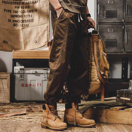 Jereno American heavyweight retro casual pants for men's spring and autumn loose Amei Kaji trendy overalls for men's feet plus size pants camel M suitable for 115-130Jin [Jin equals 0.5 kg]