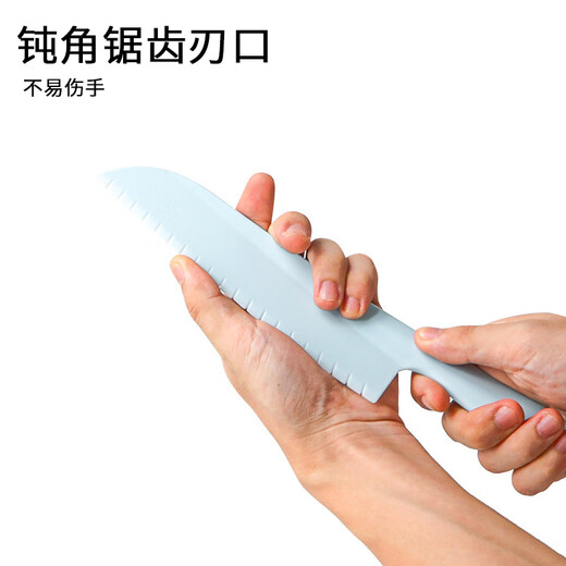 东之天地儿童不伤手塑料辅食菜刀水果刀安全早教幼儿园切水果教学砧板套装 【蓝色】安全刀具套装【6件套】