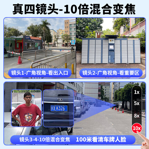 帝防（DIFANG）高清监控摄像头360度无死角户外安防监控器云台全景全彩带夜视 【WiFi版变焦】四摄三画面+声光报警+全彩夜视 128G存储卡