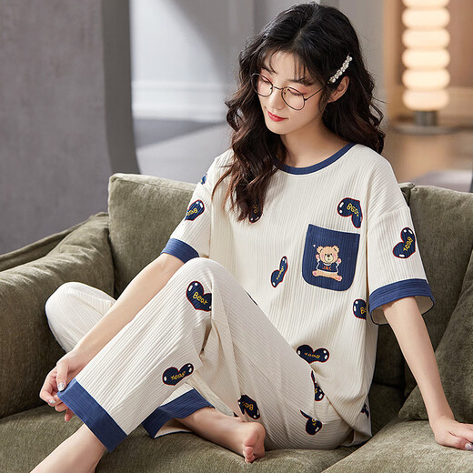 Fhhuabd neuer Stil neuer kurzärmeliger Pyjamas für Frauen in Sommerhosen losen Sommer neuer süßer dünner Stil für Outdoor-Kleidung rosa Zuixiong-6624 [kurzärmelige Hose] M [70-95jin [Jin gleich 0,5 kg]]