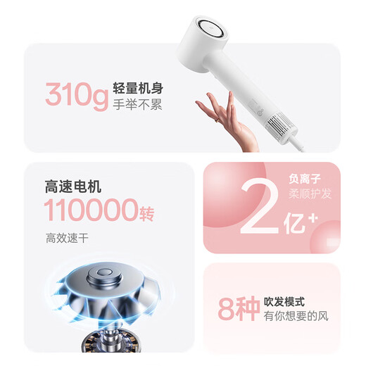 FLYCO high-speed hair dryer holiday birthday gift home dormitory portable travel essential quick-drying noise reduction negative ion hair care high-wind hair dryer FH6370 Haoyue White