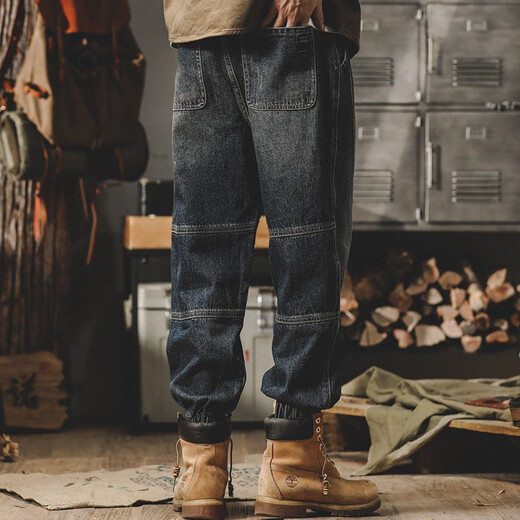 
Post-exploration American Harem jeans men's loose 2023 autumn and winter casual pants men's trendy splicing tying pants men's black regular style 4XL (200-220Jin [Jin equals 0.5 kg])