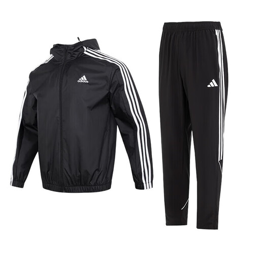 Adidas Sports Set Men 2024 Autumn New Fashion Fashion Chaqueta con capucha de tres triples Pantalones tejidos de los pantalones casuales IB0384+IB5012 2XL