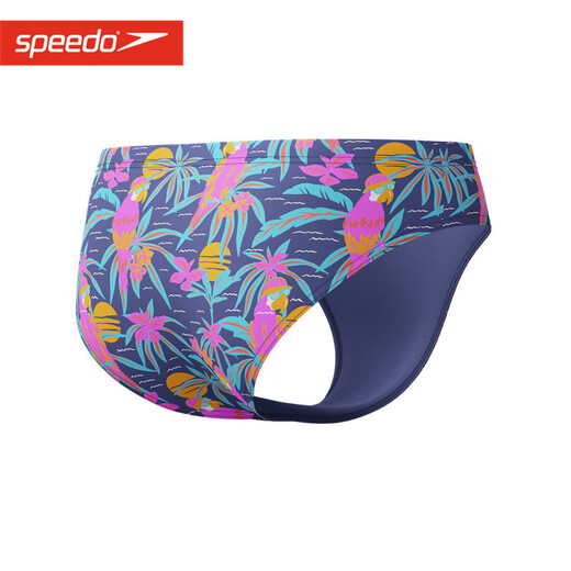 速比涛（Speedo）男士8厘米印花三角泳裤抗氯速干训练款舒适竞速专业游泳裤 蓝色印花 L (36)