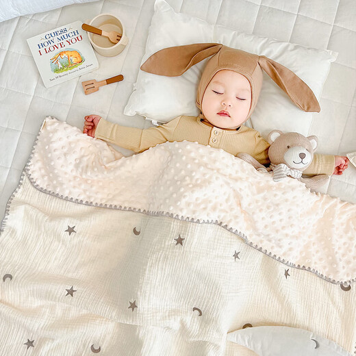 Wen Yijia customized bean blanket baby blanket baby blanket newborn gauze quilt children kindergarten blanket spring and autumn thin quilt 100*70cm double layer bear head (0-1 years old) 252